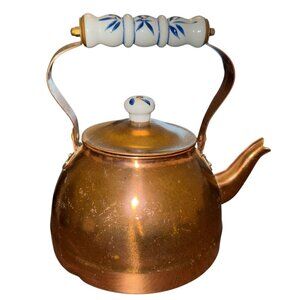 Vintage Copper Kettle Teapot Ceramic Handle *read*